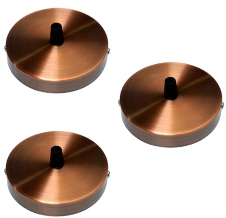 3 Pack Copper Ceiling Rose 100mm Metal Round Ceiling Canopy Side Entry Cord Grip Base Cover Plate for Pendant Light Fittings Modern Pendant Ceiling Lights Lamp Holder Base Home Lighting Accessory