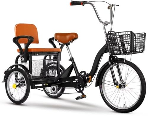 LSQXSS Outdoor-Cruiser-Fahrräder mit Beifahrersitz, Roller-Dreirad für ältere Erwachsene mit empfindlicher Bremse, Freizeit-Einkaufswagen-Rikscha-Tretfahrrad, Tandem-Dreirad, höhenverstellbar