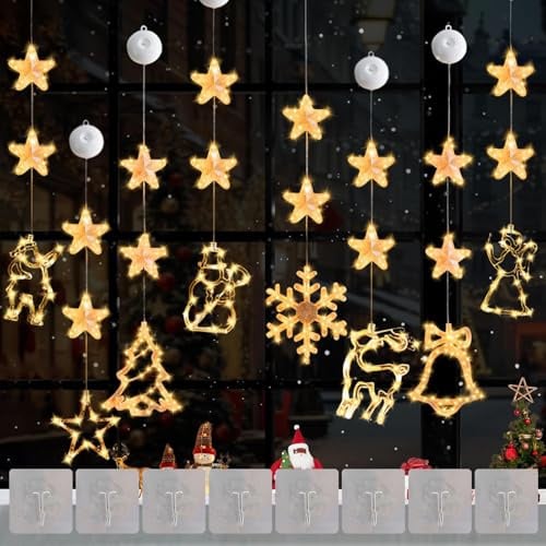 8PCS Weihnachtsbeleuchtung Fenster Innen,Led Weihnachtsdeko Fenster,Weihnachtsdeko Fensterlichter,Fensterdeko Weihnachten Beleuchtet,Fenster Weihnachtsbeleuchtung mit Saugnäpfe,Timer Batteriebetriebe
