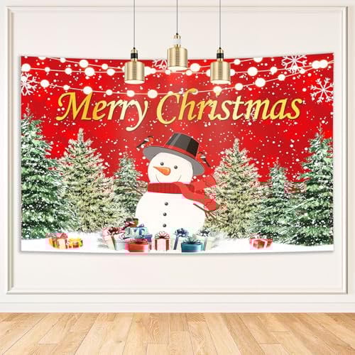Bigqin Weihnachten Banner, 180x110 cm Weihnachten Garagentor Banner, Rot Merry Christmas Hintergrund Banner für Weihnachten Innen- und Außen Weihnachtsfeier Party Wand Dekorationen