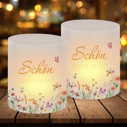 12 Windlicht Schön DASS Du Da Bist, Windlichter mit Blumen, Windlichter Tischdeko Geburtstag, Tischdeko Frühling Ostern, Schmetterlinge Blumen Deko, Geeignet für Teelichter oder Kerzen