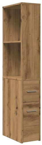 vidaXL Narrow Bathroom Cupboard with Wheels - Artisian Oak Engineered Wood Storage Cabinet