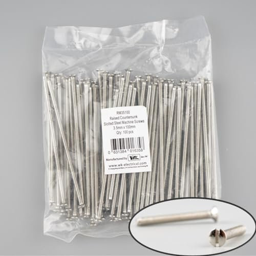 Machine Screws 100pcs for UK Wall Sockets - Raised Countersunk Slotted Steel - Pack of 100 (M3.5 x 100mm)