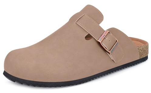 Clog Herren Pantoletten Damen Hausschuhe Unisex Kork-Fußbett Gartenschuhe Frauen Geschlossen Slides Verstellbare Slipper Beige EU41