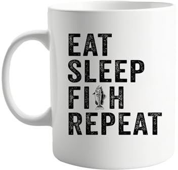 signkitsuk Eat Sleep Fish Repeat - Funny Fishing Mug for Anglers, 11oz Coffee Cup for Fishermen, Unique Gift for Fishing Lovers, Fisherman Birthday Present, Outdoorsman