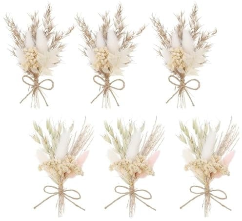 Elfinfi 6 Pezzi Fiori Secchi, Bouquet di Fiori Secchi Bianchi per Artigianato, Mini per Cornici Fai da Te, Decorazioni per Feste in Casa e Matrimoni
