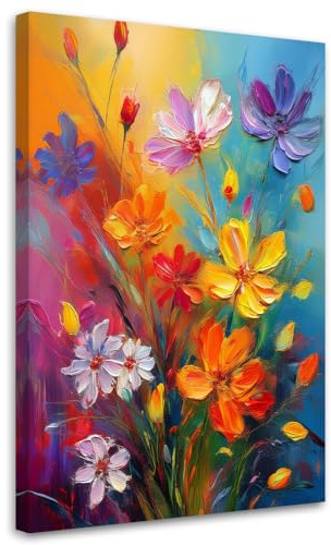 Feeby Bilder - Foto Geschenk - Blumen Wiese Abstrakt Farbige - 30x45 1tlg - Leinwandbilder Wohnzimmer - Wandbild über dem Bett - Bild Schlafzimmer - Aesthetic Zimmer Deko - Modern Pictures