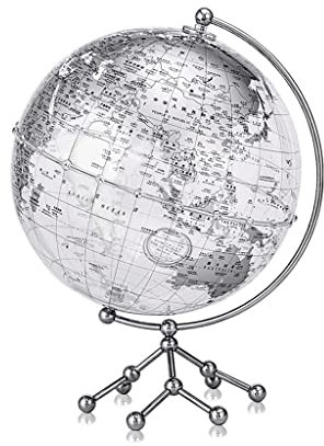 Generisch Eleganter Globus aus Acryl mit Metallrahmen – 20 cm dekorativer Globus for die Dekoration zu Hause und im Büro(20cm Silver)