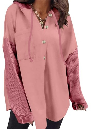 Cuptacc Sweat à Capuche Femme Col en V Pull Manche Longue Hoodie Casual | Hiver,Automne,Oversize,Casual,Élégant,Décontracté,Poche,Boutonné,Sport,Grande Taille,Chic,Mode,Couleur Unie,Confortable