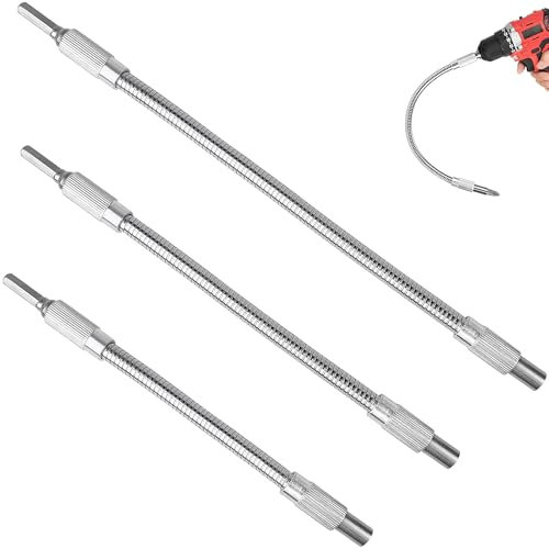 HAOBIN 3 piezas Eje Flexible Taladro Eje Flexible Universal 150 mm / 200 mm/300 mm 1/4 Destornillador Flexible Extensión flexible del destornillador, soporte flexible de la broca