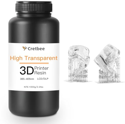 Cretbee Ultra-Clear 3D-Druckharz – Hohe Transparenz, geringe Vergilbung, 385 nm Photopolymerharz für Brillen, Kopfhörer und Kunsthandwerk, schnelle UV-Härtung für DLP/LCD-3D-Drucker