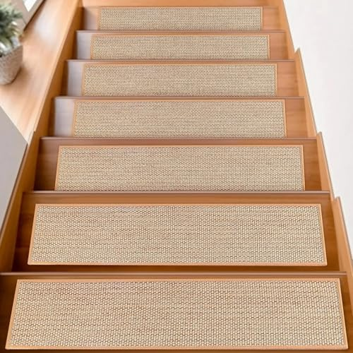 Whemyreat 15 Stück Sisal Stufenmatten treppen rutschschutz Innen rutschfestTreppenstufen Matten mit Gummirücken,stufenmatten ohne kleben für Holztreppen 76x20cm für Kinder,Älteste und Haustiere