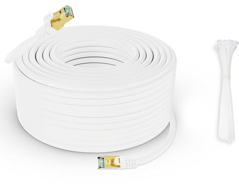 Werkybay 80 m CAT 7 Patch Cable, Network Cable, 10 Gigabit 600 MHz Highspeed LAN Cable & RJ45 Ethernet Cable (White Waterproof S/FTP), for Router, Modem, PC, Switch, Patch Panel, Server etc. + 25