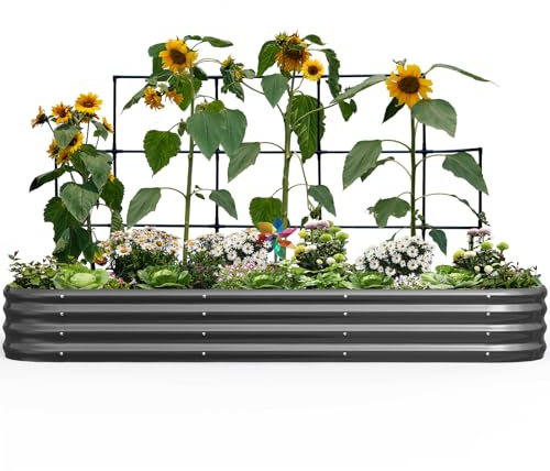 KING BIRD Galvanized Metal Raised Garden Bed with Trellis, Outdoor Planter Box for Climbing Vegetables, Flowers, 240x120x150cm