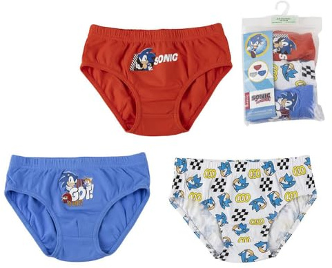 CERDÁ Life's Little Moments Unisex Kinder Pack Calzoncillos Single Jersey 3 Piezas Sonic Niño – Pack Calzoncillos Single Jersey 3 Piezas Sonic Suaves Y Cómodos Boxershorts (3er Pack)