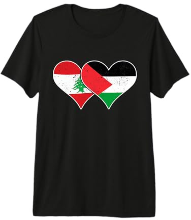 Drapeaux Palestiniens Libanais Vintage Cœurs T-Shirt Haut de Gamme