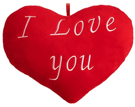 Deuba Herzkissen I Love You Liebe 26cm flauschig weich gestickter Schriftzug Plüschherz Plüschkissen Kissen Kuschelkissen