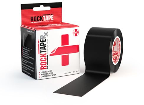 RockTapeRx Unisex Kinesiology Tape (5cm x 5m Roll) - Elastic Therapeutic Tape for Rehab & Posture Training - Gentle Adhesive for Sensitive Skin - Physio Sports Tape for Athletes - Black