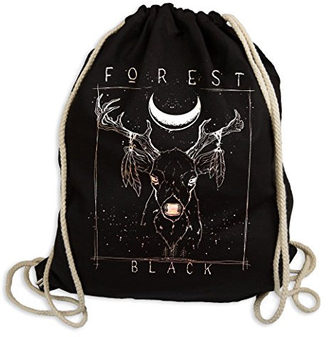 Deer Forrest Black - Gymsac Turnbeutel - Stoffbeutel Hipster Sportbeutel Rucksack Tasche schwarz Deer Hisch REH Elch