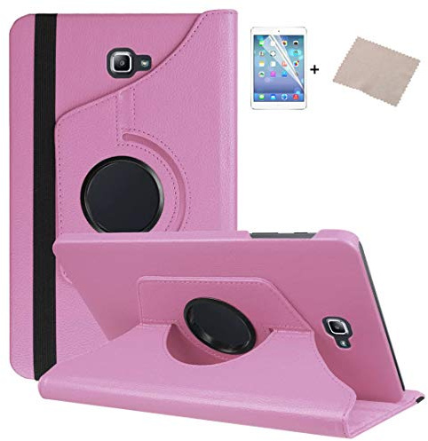 FULOZO® Samsung Galaxy Tab A6 10.1 Inch (2016) T580/T585 Case 360 Degree Rotation PU Leather Smart Cover with Stand Function for Samsung Galaxy Tab A 10.1 Tablet + Screen Protector (Pink)