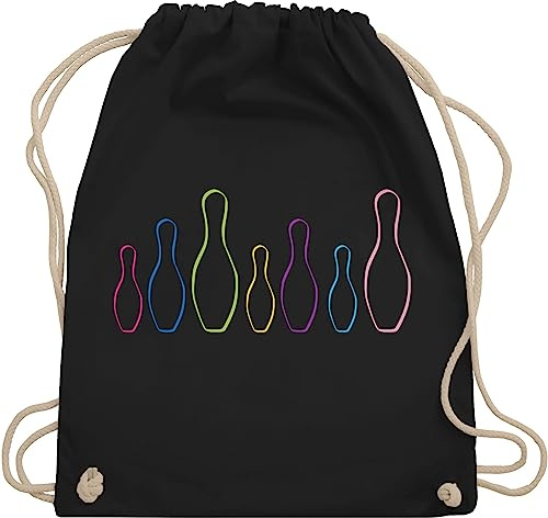 Turnbeutel Rucksack - Bowling & Kegeln - Kegel Pins bunt - Unisize - Schwarz - geschenke für kegler kinderturnbeutel bowlingmotiv pin beutelrucksäcke sport tasche kinder 25. geburtstag beutel mit