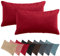 Selfitex 2er Set 30x50 cm SAMT Sofakissen mit Füllung und Bezug, Dekokissen mit Velourbezug, Samtkissen, Dekoratives Couchkissen, kuschelig weiches Zierkissen, modisches Kopfkissen (Kirschrot)