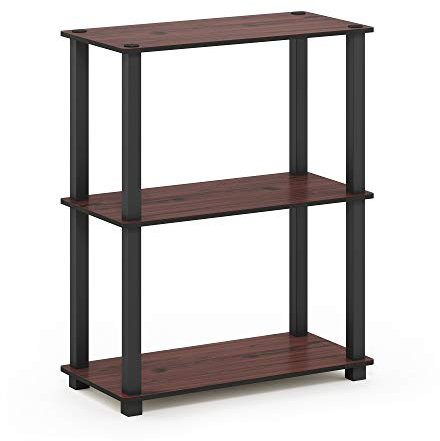 Furinno 3-Ebenen kompaktes Mehrzweckregal mit quadratischem Rohr, holz, Dunkle Kirsche/Schwarz, 28.96 x 59.94 x 75.18 cm