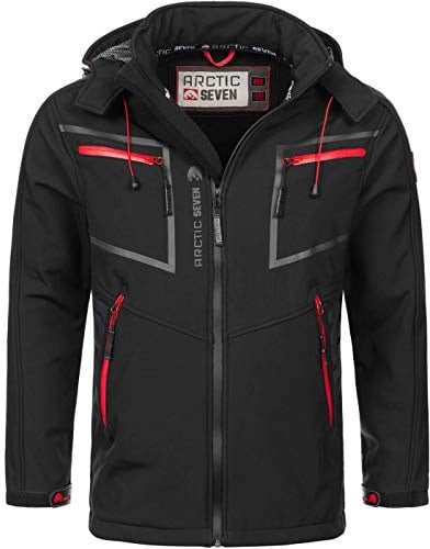 Arctic Seven Herren Softshell Jacke Funktionsjacke Outdoor Regenjacke Atmungsaktiv Fleece Innenfutter AS088 [AS-088-Schwarz-Gr.4XL]