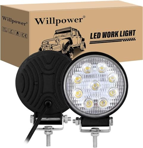 Willpower 2 Pcs Runden LED Arbeitsscheinwerfer, 4 Zoll 27W led fernscheinwerfer, Led Scheinwerfer 12v für Auto Bagger Anhänger Traktoren LKW SUV offroad