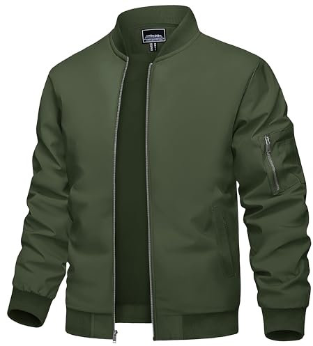 TACVASEN Herren Sommer jacke Leichte Dünn Bomberjacke Übergangsjacke mit Taschen für Frühling Herbst Stilvoll und Bequem Armeegrün 3XL