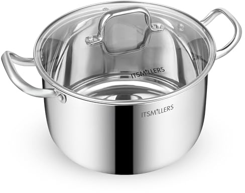 ITSMILLERS Gourmet Suppentopf aus dreilagigem Edelstahl, nickelfrei, Suppentopf, 7QT mit Deckel, Dutch Oven Kochtopf, mit Silikon-Ofenhandschuhen, ofenfest, spülmaschinenfest, induktionsbereit