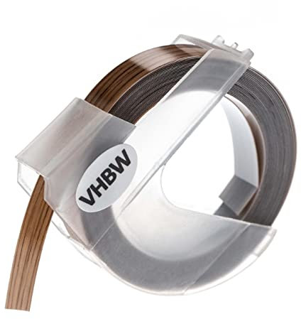 vhbw 1x 3D Prägeband-Schriftband-Kassette kompatibel mit Dymo 1855, 1880, 747861, 18577, 20008CP Etiketten-Drucker 3m x 9mm Weiß auf Braun