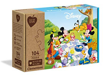 Clementoni 27153 Play for Future Mickey Mouse – Puzzle 104 Teile ab 6 Jahren, Kinderpuzzle aus recyceltem & recycelbarem Material, Denkspiel für Kinder
