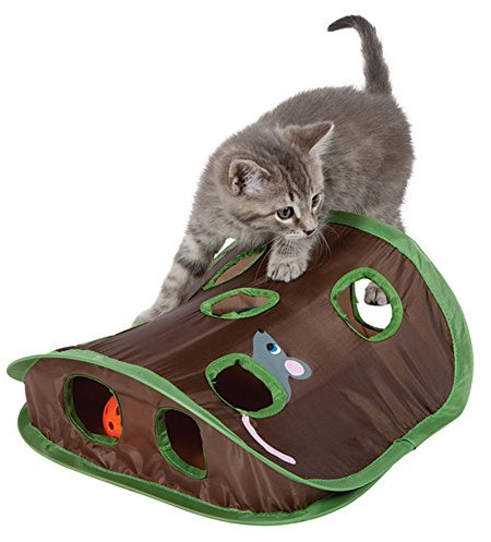Cat Toys, 9 Holes Interactive Indoor Mouse Hunt with Bell Ball of Kittens, Collapsible Interactive Intelligence Play Toy Fantastic for Kitten Cat