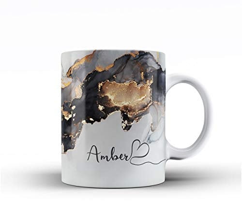 iCaseDesigner Personalised Watercolour Marble Name with Heart Ceramic Mug - 9. Black & Grey