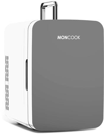 MONCOOK Mini Fridge For Bedrooms - Small, Portable & Quiet - Glass Door Mini Fridge For Skincare, Food & Drinks - Cooling & Warming Function - Perfect For Home, Office, Car Or Travel - 10L Grey