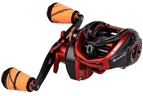 Sougayilang Alfen GT Baitcast-Angelrolle, 8,2 kg, Kohlefaser, Baitcaster, unerreichte Preiswerte High-Tech-Innovation, Rechtshänder, Orange