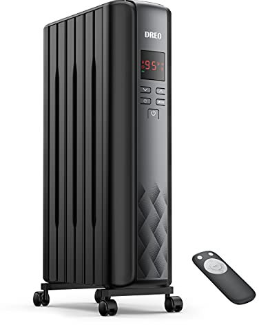 Dreo Radiator Heater, Upgrade 1500W Electric Portable Space Oil Filled Heater with Remote Control, 4 Modes, Overheat & Tip-Over Protection, 24h Timer, Digital Thermostat, Quiet, Indoor
