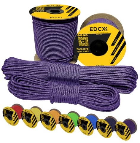 EdcX 3 mm Nylon Paracord 425 (15, 30, 50 and 100m) – 3 mm Type II, 100% Nylon Rope, 3 Strand Rope, 3 mm Nylon Rope in Many Colors (Purple, 50 m)