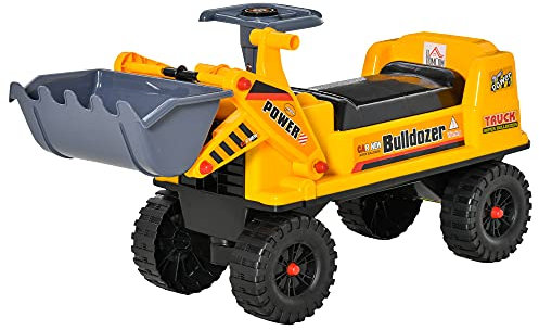 HOMCOM Camion Correpasillos Tractor sin Pedales para Niños de 2-3 Años con Pala Excavadora Espacio de Almacenaje Oculto y Bocina 70x26x37 cm Amarillo