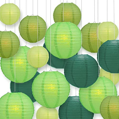 Newthinking 20PCS Hanging Paper Lanterns, 6 8 10 12 Round Green Paper Lantern Decorations with Hanging Line for Weddings Decoration, Indoor and Garden Party Decorationation