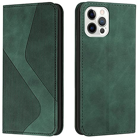 NEXCURIO Handy Hülle für Apple iPhone 13 Pro Handyhülle mit Kartenfäch Klapphülle Klappbar Schutzhülle Leder Flip Wallet Case Cover Tasche Handytasche Stoßfeste - Grün