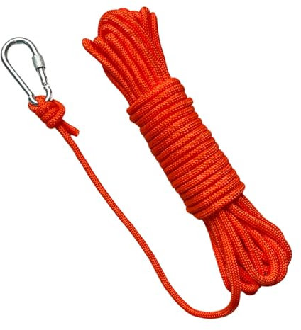 BeGrit Cuerda Flotante de Agua Anclaje 20M 8mm Amarre multifunción línea de Remolque Duradera con Mosquetón Bloqueo de Seguridad Naranja para Barco Kayak Camping Senderismo Wakeboard Pesca