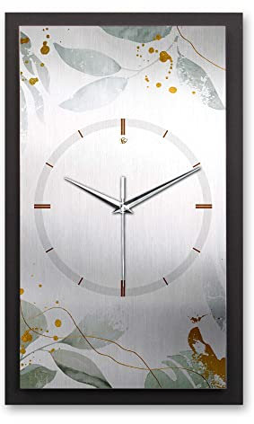 Kreative Feder 3D Designer-Wanduhr Leaves & Gold in modernem Metallic-Look 50x30cm rechteckig analog lautlos ohne Ticken (Leaves & Gold, leises Quarzuhrwerk)