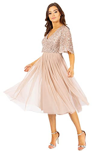 Maya Deluxe Maya Berry Embellished Halter Neck Maxi Dress Robe de Demoiselle d'honneur, rose poudré, 46