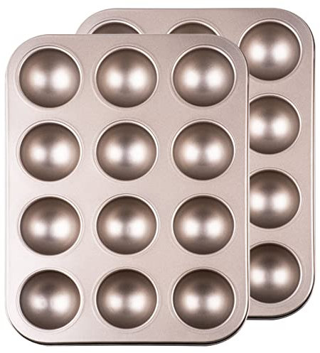 Yomvzake Donut Hole Baking Pan Set of 2, Mini Cake Pop Round Sphere Baking Mold Semi Sphere Tray Non-stick 1-3/4 Bite Size Half Ball Eyeball Cakes For Halloween Christmas Baking