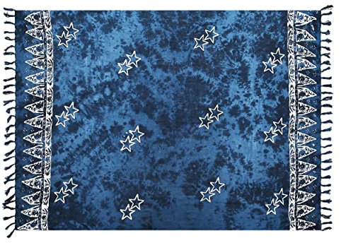Pareo Sarong Strandtuch Damen - Wickelrock Strand - Handtuch Blickdicht als Wickeltuch oder Handtuchkleid und Wickelkleid Damen - Handarbeit aus Fair Trade Herstellung Batik Herz Blau