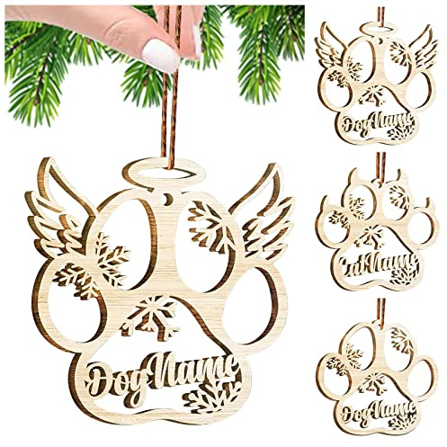 WEIYOUDP Custom Pet Memorial Ornament - Personalized Dog Angel Wings Wooden Christmas Decoration With Custom Name (Angel Wings 1psc)