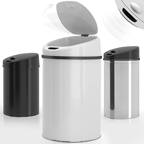 Jago® Cubo de Basura Automático - 30/40/50/60L, con Tapa Desmontable, Acero Inoxidable/Galvanizado, Elección de color - Papelera con Sensor de Movimiento, Inteligente, Baño (40L, Blanco)