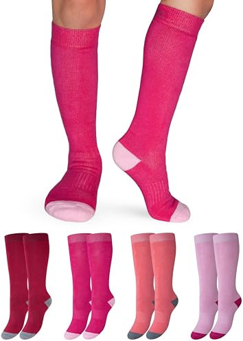OCERA 4 Paar Kinder Thermo Kniestrümpfe für Kinder im Farbmix - Pink/Bordeaux/Lachs 31/34
